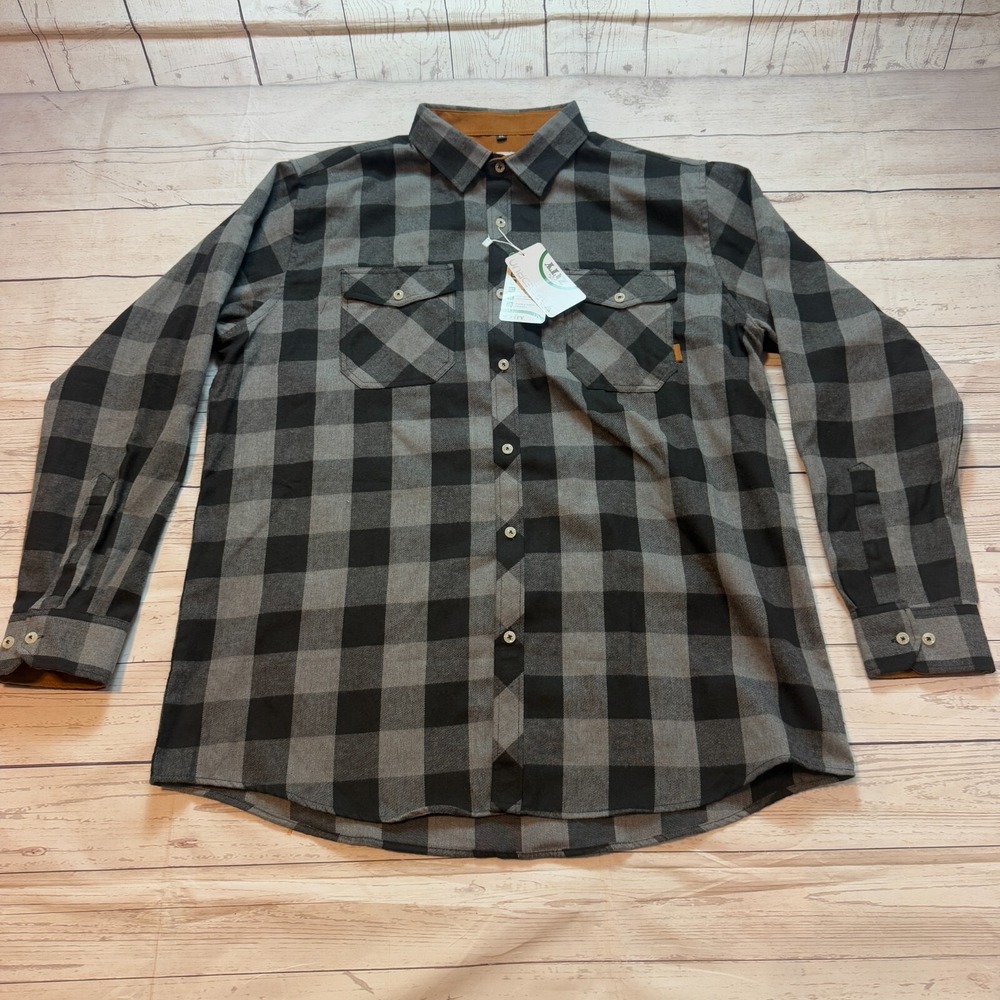 Zity Plaid Dress Shirt Long Sleeve Black‎ and White Men's Size XL